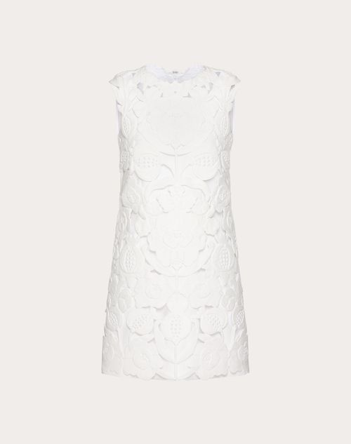 Valentino - Abito Corto In Light Double Splittable Gabardine Ricamato - Bianco - Donna - Abiti