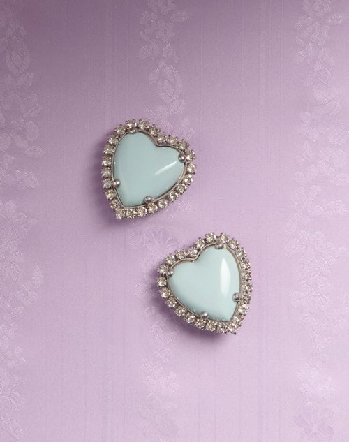 Valentino Garavani - Coeur Hyperbole Earrings In Metal, Resin And Swarovski® Crystals - Palladium/azure - Woman - Fashion Jewelry
