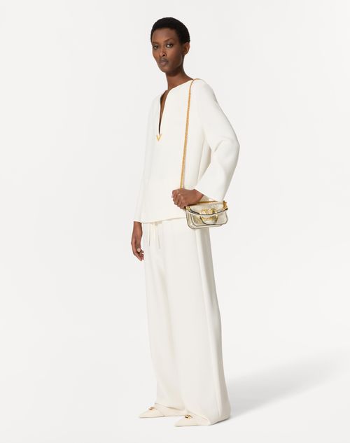 Valentino Garavani - Small Valentino Garavani Locò Metallic Calfskin Shoulder Bag - Platinum - Woman - Shoulder Bags