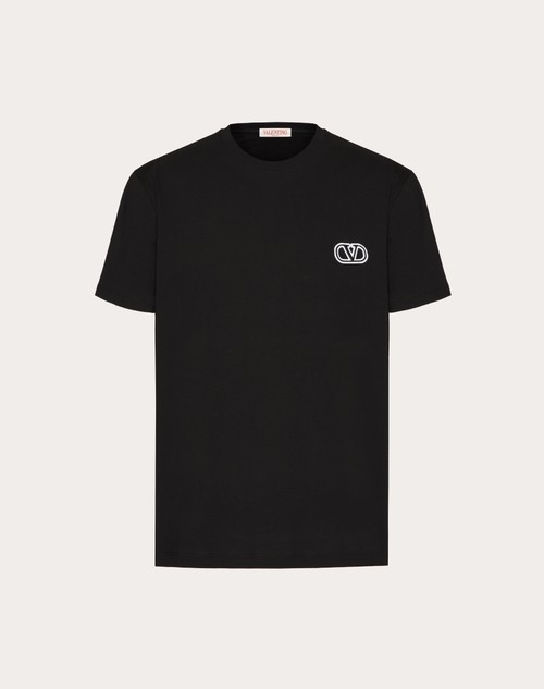 Valentino Vロゴ シグネチャーパッチ コットン Tシャツ おとこ ブラック S