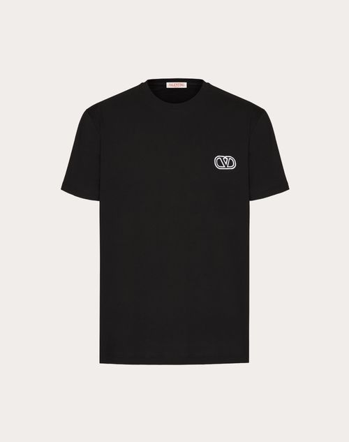 Valentino - Cotton T-shirt With Vlogo Signature Patch - Black - Man - T-shirts And Sweatshirts