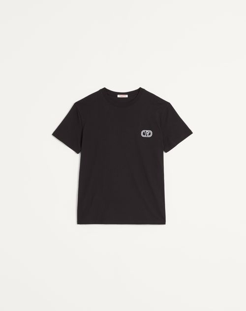 Cotton T-shirt With Vlogo Signature Patch for Man in Black