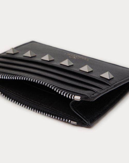 ROCKSTUD CALFSKIN CARDHOLDER WITH ZIPPER