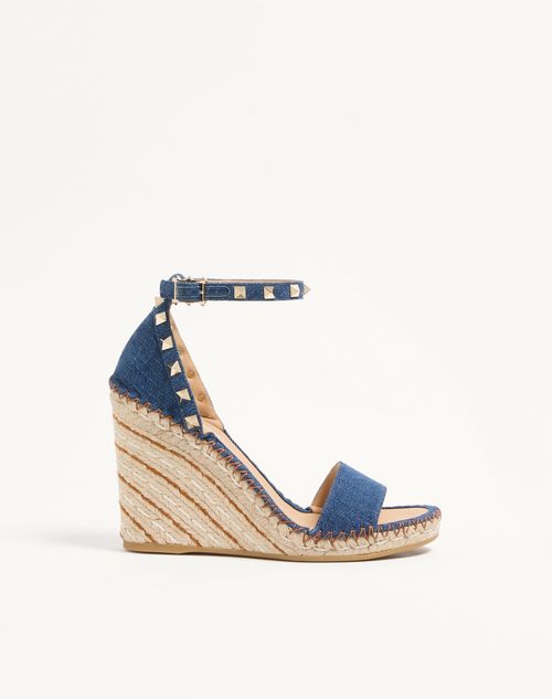 Valentino Garavani - Rockstud Double Wedge Sandal In Denim 105mm - Blue - Woman - Espadrilles And Wedges