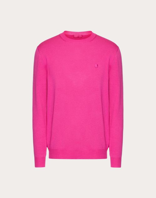 Valentino - Crewneck Wool Jumper With Stud Detail - Pink Pp - Man - Knitwear