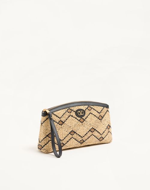 Valentino Garavani - Valentino Garavani Raffia Clutch Bag With Geometric Pattern
 - Natural/black - Woman - Clutches