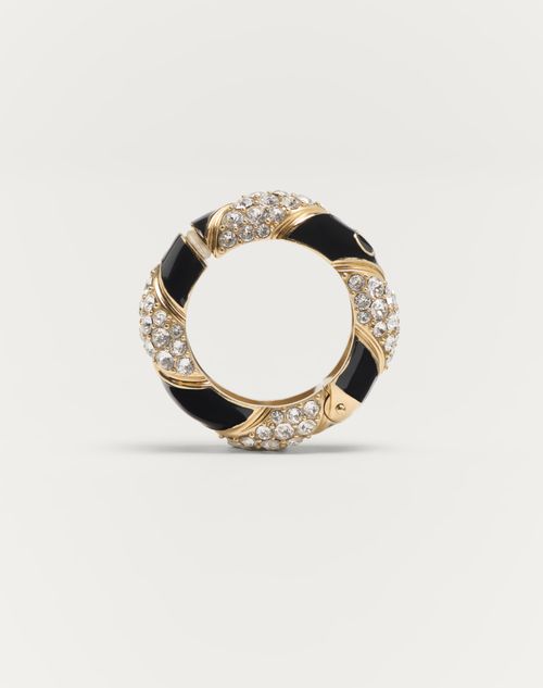 Valentino Garavani - Pas Plus Mono Earring In Metal, Enamel And Swarovski® Crystals - Gold/black/crystal - Woman - Jewellery