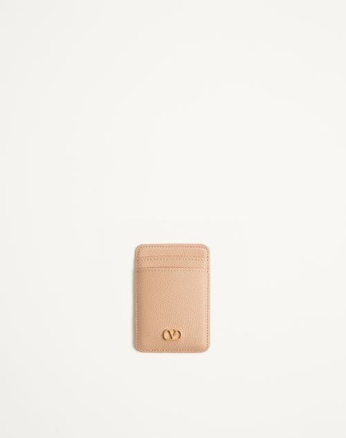 Valentino Garavani - Valentino Garavani Vlogo Signature Magnetic Cardholder In Grainy Calfskin - Pink - Woman - Accessories