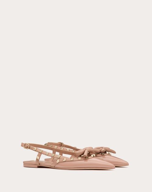 Valentino Garavani - Ballerines À Bride Arrière Rockstud En Cuir Verni Ornées D'un Nœud - Rose Cannelle - Femme - Ballerines