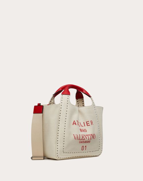 Valentino Garavani - Small Valentino Garavani Atelier Bag 01 Metal Stitch Edition Tote Bag - Natural/pure Red - Woman - Woman Sale
