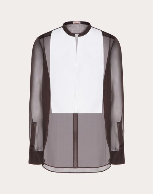 Valentino - Shirt In Chiffon With Cotton Plastron And Ties At The Waist - White/ebony - Man - Man