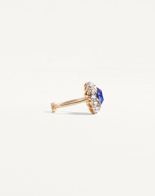 Valentino Garavani - Vlogo Signature Ring In Metal, Enamel And Crystals - Gold/blue - Woman - Jewellery
