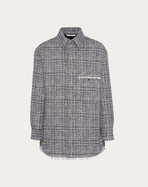 Valentino - Cotton And Wool Overshirt With Roman Stud Jewel Button - Grey/white/black - Man - Outerwear
