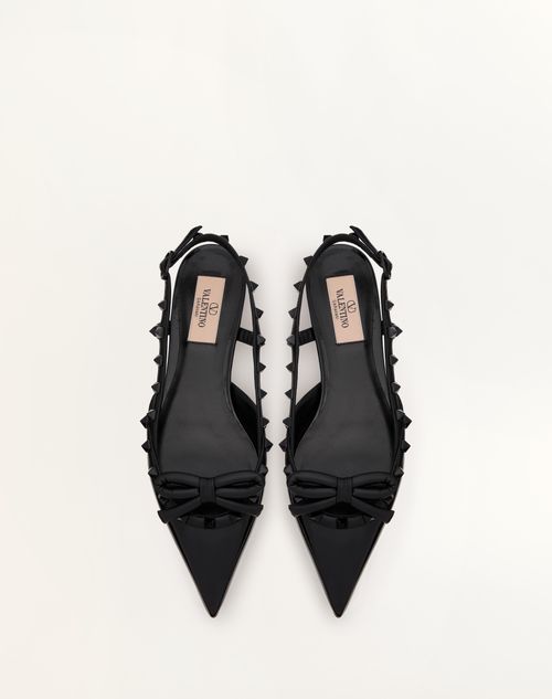 Rockstud Bow Slingback Ballerina In Patent Leather With Tone Rockstud Bow Slingback Ballerina In Patent Leather With Tone