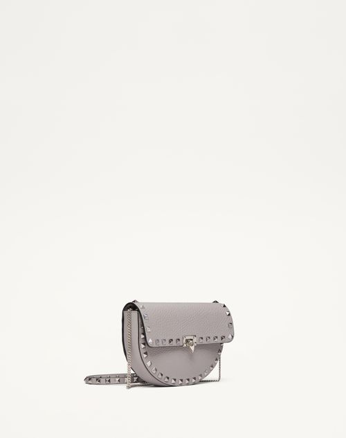 Valentino Garavani - Mini Rockstud Shoulder Bag In Grainy Calfskin - Grey - Woman - Clutches
