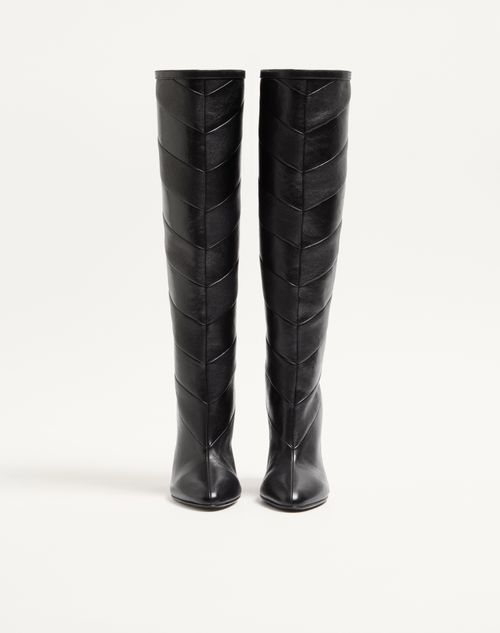 Valentino Garavani - Rayons Nappa Boot With Chevron Pattern 100mm - Black - Woman - Boots And Ankle Boots