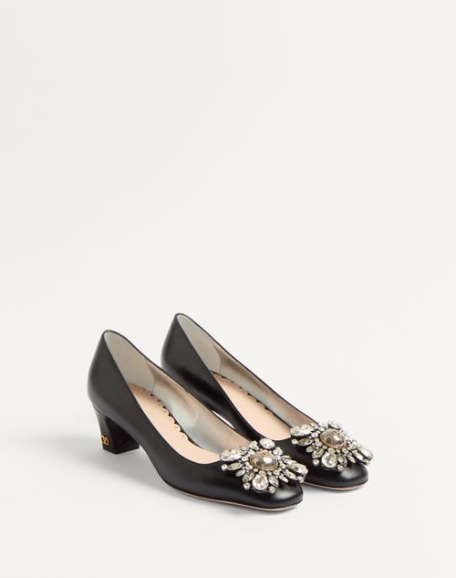 Preshoes Kidskin Pumps With Crystals 45mm for Woman in Black Preshoes Kidskin Pumps With Crystals 45mm for Woman in Black