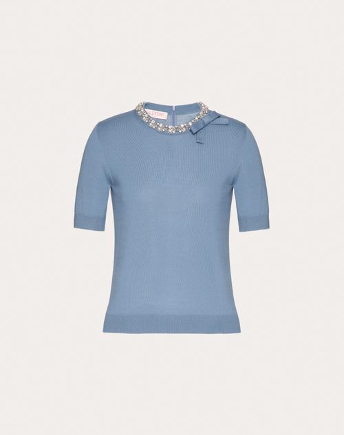 Valentino - Maglia In Lana Ricamata - Azzurro - Donna - Maglieria