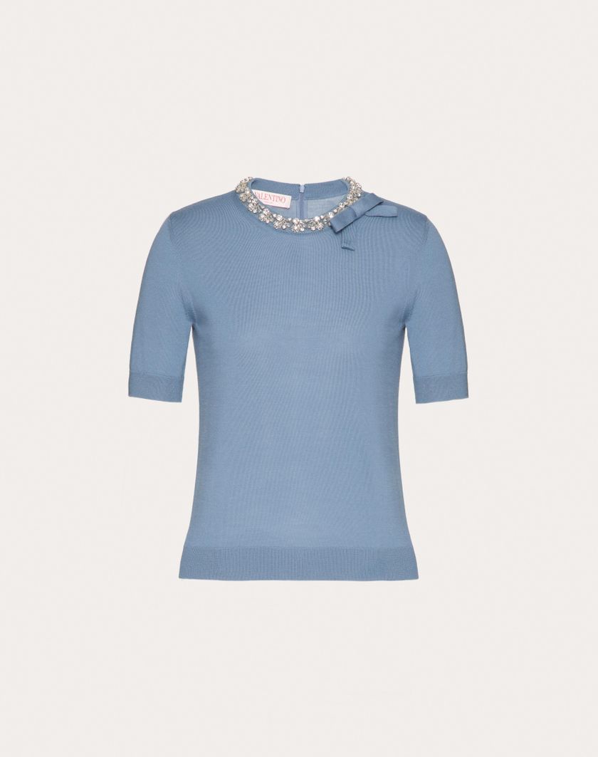 Valentino Handbags Maglia In Lana Ricamata per Donna in Azzurro | Valentino IT