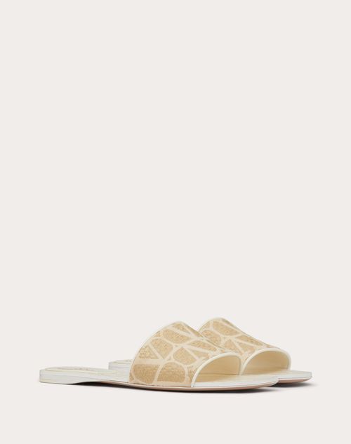 Valentino Garavani - Toile Iconographe Raffia Slide Sandal - Natural/ivory - Woman - Woman Shoes Sale