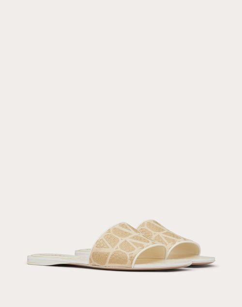 Valentino Garavani - Toile Iconographe Raffia Slide Sandal - Natural/ivory - Woman - Woman Sale