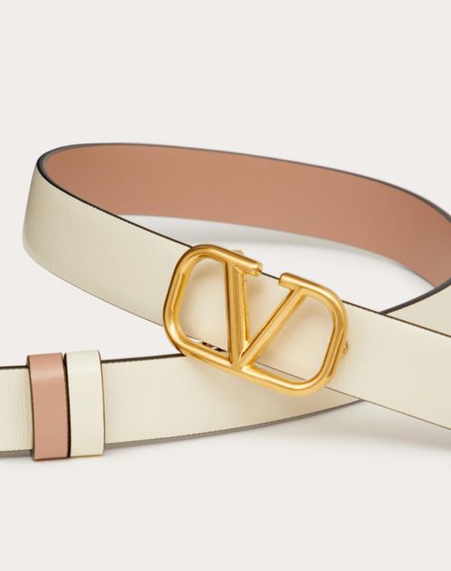 Valentino Garavani - Reversible Vlogo Signature Belt In Glossy Calfskin 20 Mm - Light Ivory - Woman - Belts - Accessories
