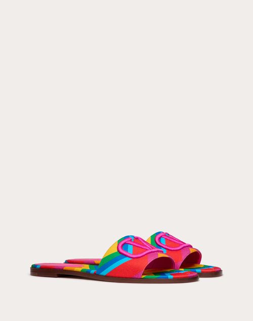 Valentino Garavani - Valentino Garavani Escape Slide Sandal In Canvas With Chevron24 Print - Multicolor/pink Pp - Woman - Shelf - W Shoes - Summer Vlogo