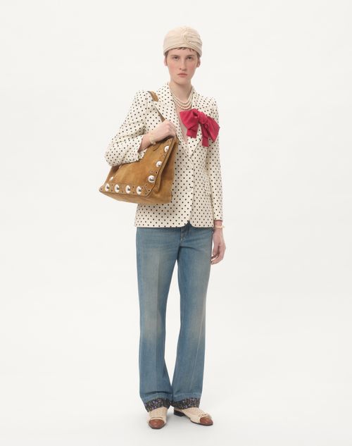 Valentino Garavani - Valentino Garavani Nellcôte Suede Shopping Bag - Havana Beige - Woman - Bags