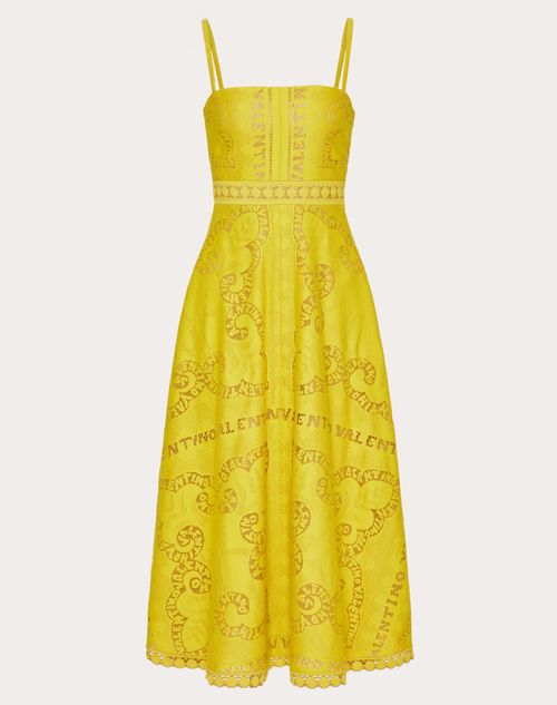 Valentino - Vestido Midi De Encaje Guipure De Algodón - Amarillo - Mujer - Vestidos