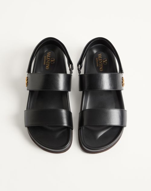 Valentino Garavani - Studshield Calfskin Sandal - Black - Man - Sandals