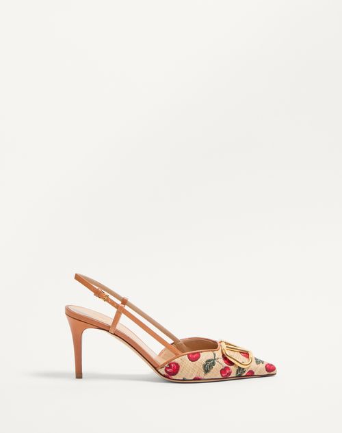 Valentino Garavani - Vlogo Signature Slingback Pumps In Cherryfic Pattern 80mm - Natural/red - Woman - Pumps