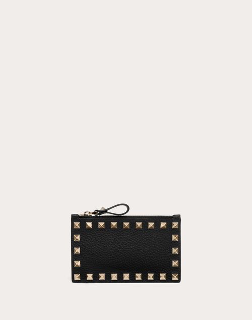 Valentino Garavani - Rockstud Grainy Calfskin Cardholder With Zipper - Black - Woman - Wallets And Small Leather Goods