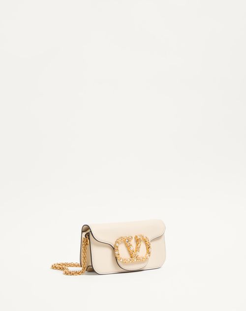 Valentino Garavani - Bolso De Hombro Pequeño Valentino Garavani Locò De Cuero De Becerro Con Logotipo De Joyería - Marfil - Mujer - Loco - Bags