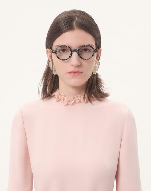 Valentino - Bizarre Circle Glasses With Crystals In Acetate - Black/crystal - Unisex - Eyewear