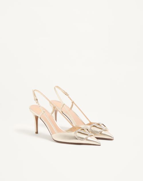 Valentino Garavani - Slingback-pumps Vlogo Glow Aus Laminiertem Nappaleder Mit 80 Mm-absatz - Platin - Frau - Pumps Und Slingbacks