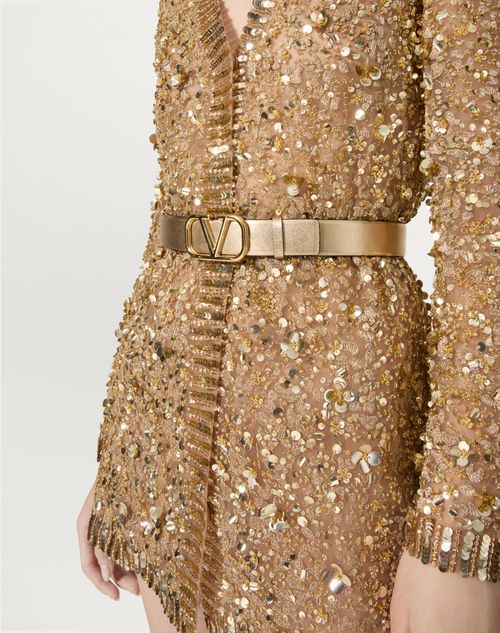 Valentino Garavani - Vlogo Signature Reversible Belt In Metallic And Shiny Calfskin 30 Mm - Gold/black - Woman - Belts