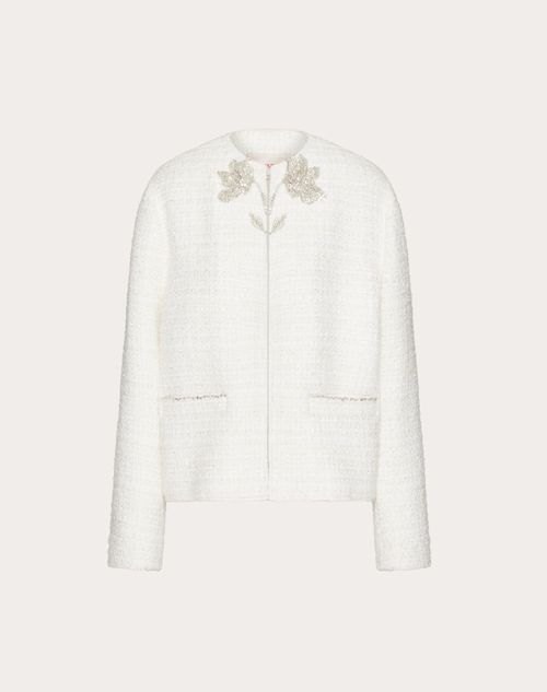 Valentino - Embroidered Glaze Tweed Jacket - Ivory/silver - Woman - Ready To Wear