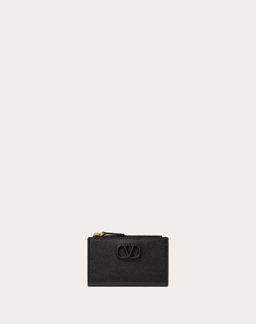 Valentino Garavani - Vlogo Signature Grainy Calfskin Cardholder Wth Zip - Black - Woman - Wallets And Small Leather Goods