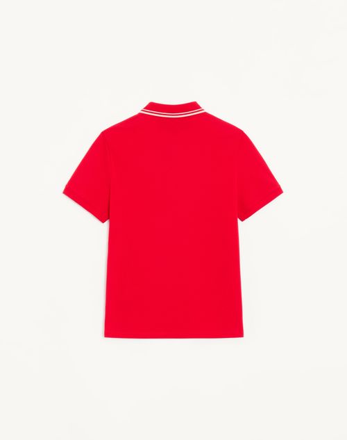 Valentino - Cotton Piqué Polo Shirt With Vlogo Patch - Red - Man - T-shirts And Sweatshirts