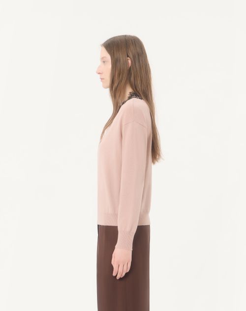Valentino - Cashmere Jumper With Lace - Poudre - Woman - Knitwear