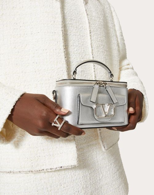 Valentino Garavani - Mini Valentino Garavani Locò Handbag In Metallic Calfskin - Silver - Woman - Wallets And Small Leather Goods