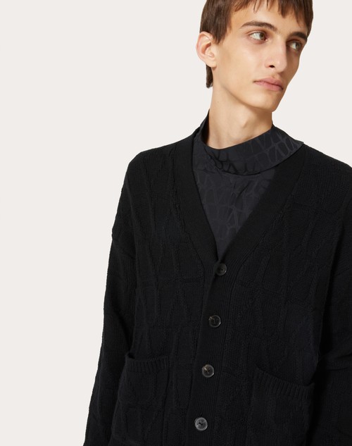 Valentino Garavani Toile Iconographe-jacquard wool cardigan - Black