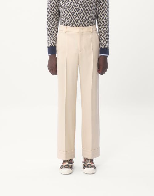 Wool Gabardine Pants With Turn-ups for Man in Ivory | Valentino US