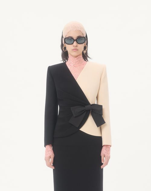 Valentino - Wool Crepe Jacket With Contrasting Bow - Black/birch - Woman - Jackets And Blazers