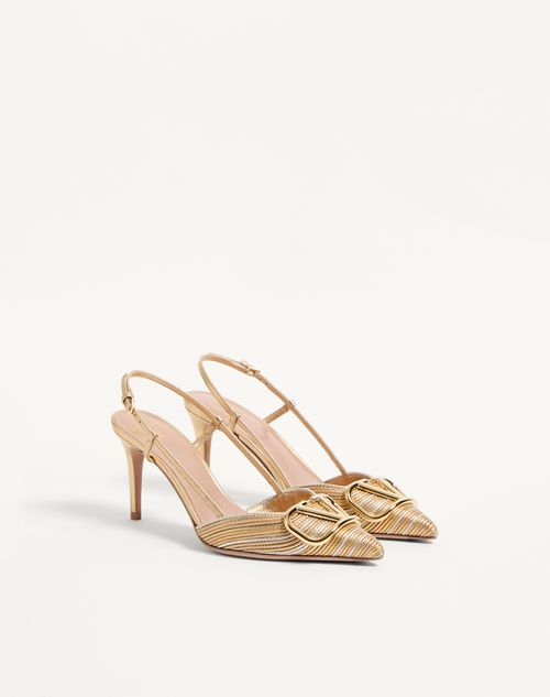 Valentino Garavani - Vlogo Signature Metallic Slingback Pumps With Cornely Embroidery 80mm - Gold - Woman - Pumps