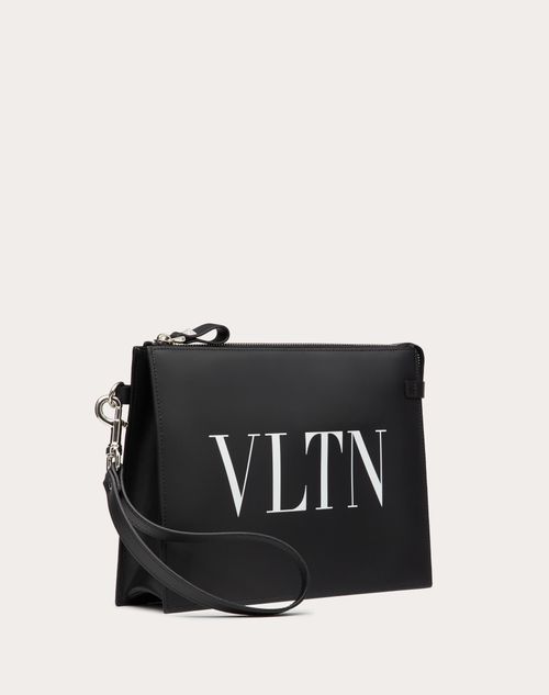 Vltn Calfskin Pouch for Man in Black/white | Valentino TN Vltn Calfskin Pouch for Man in Black/white | Valentino TN