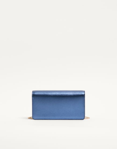 Valentino Garavani - Valentino Garavani Vlogo Signature Mini Shoulder Bag In Grainy Calfskin - Metallic Blue - Woman - Clutches