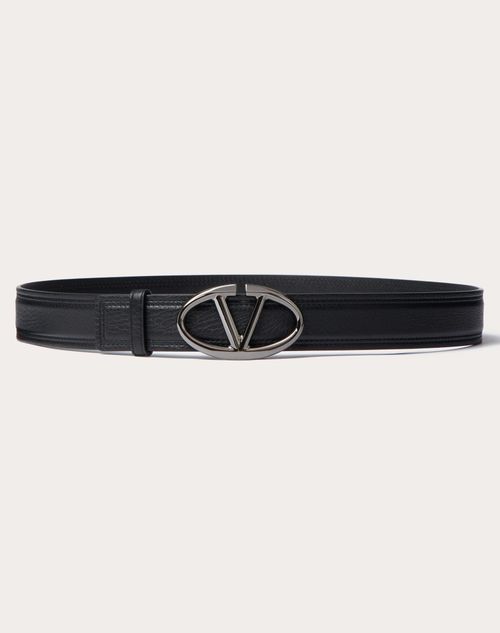 Valentino Garavani - The Bold Edition Vlogo Grainy Calfskin Belt 35 Mm - Black - Man - Belts - M Accessories