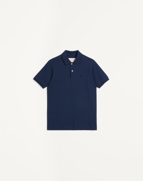 Valentino - Cotton Piqué Polo Shirt With Vlogo Embroidery - Indigo - Man - T-shirts And Sweatshirts