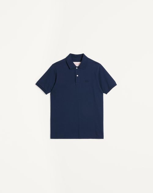 Valentino - Cotton Piqué Polo Shirt With Vlogo Embroidery - Indigo - Man - Ready To Wear